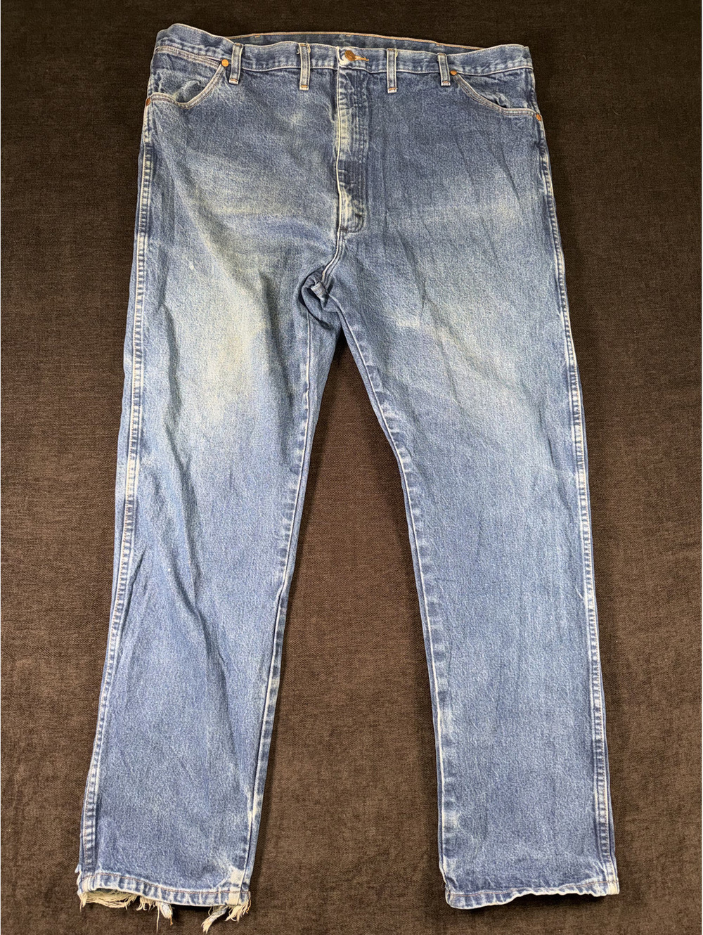 Wrangler Classic Light Blue Denim Jeans with Frayed Hem, Size 46x34 Waist